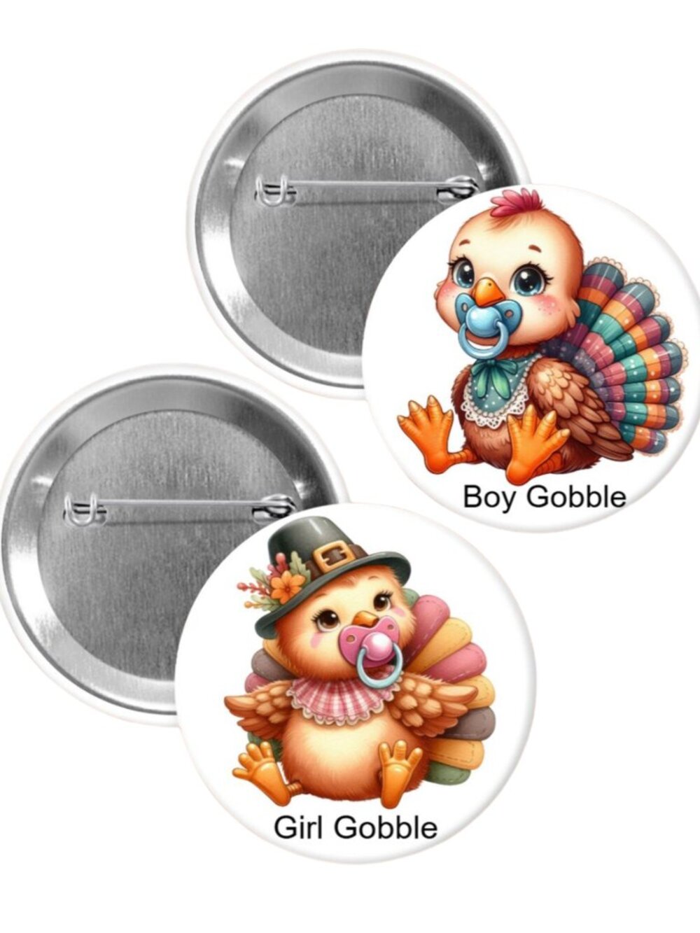 Gender Reveal Pin Back Buttons Party Favors, Thanksgiving Themed Baby Shower